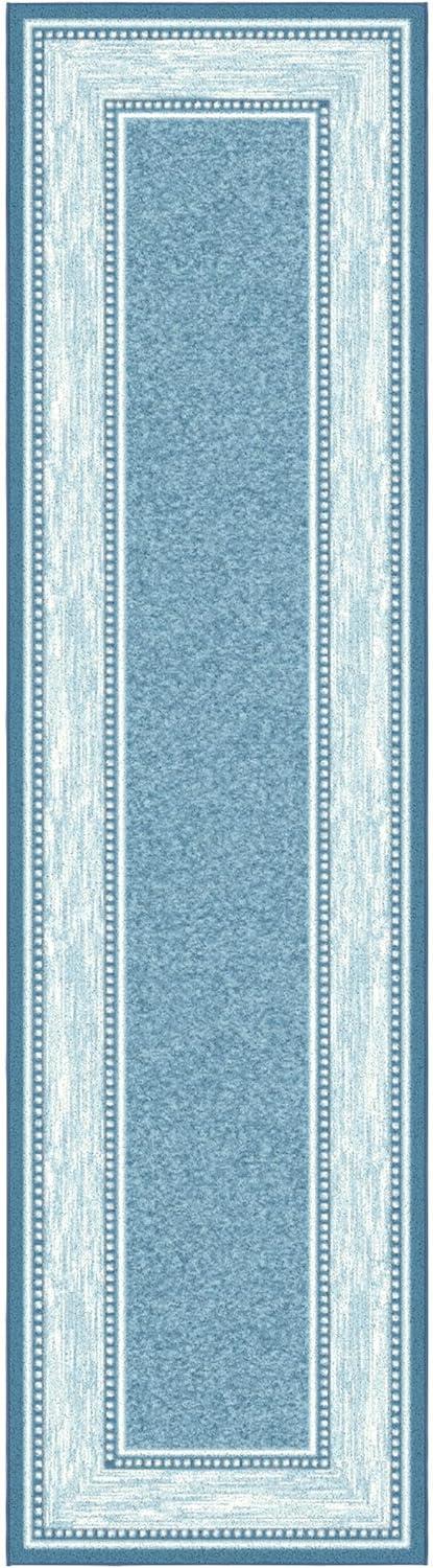 Ottomanson Machine Washable Non-Slip Rubberback Bordered 3x10 Indoor Runner Rug, 2'7" x 9'10", Blue