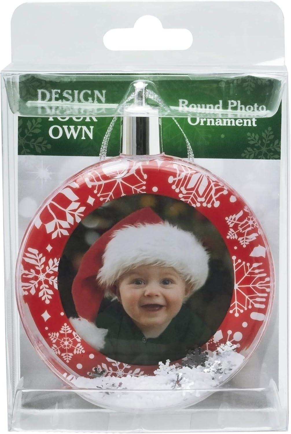 Fine Photo Gifts Red Border Round Snow Globe 2.25" Photo Ornament