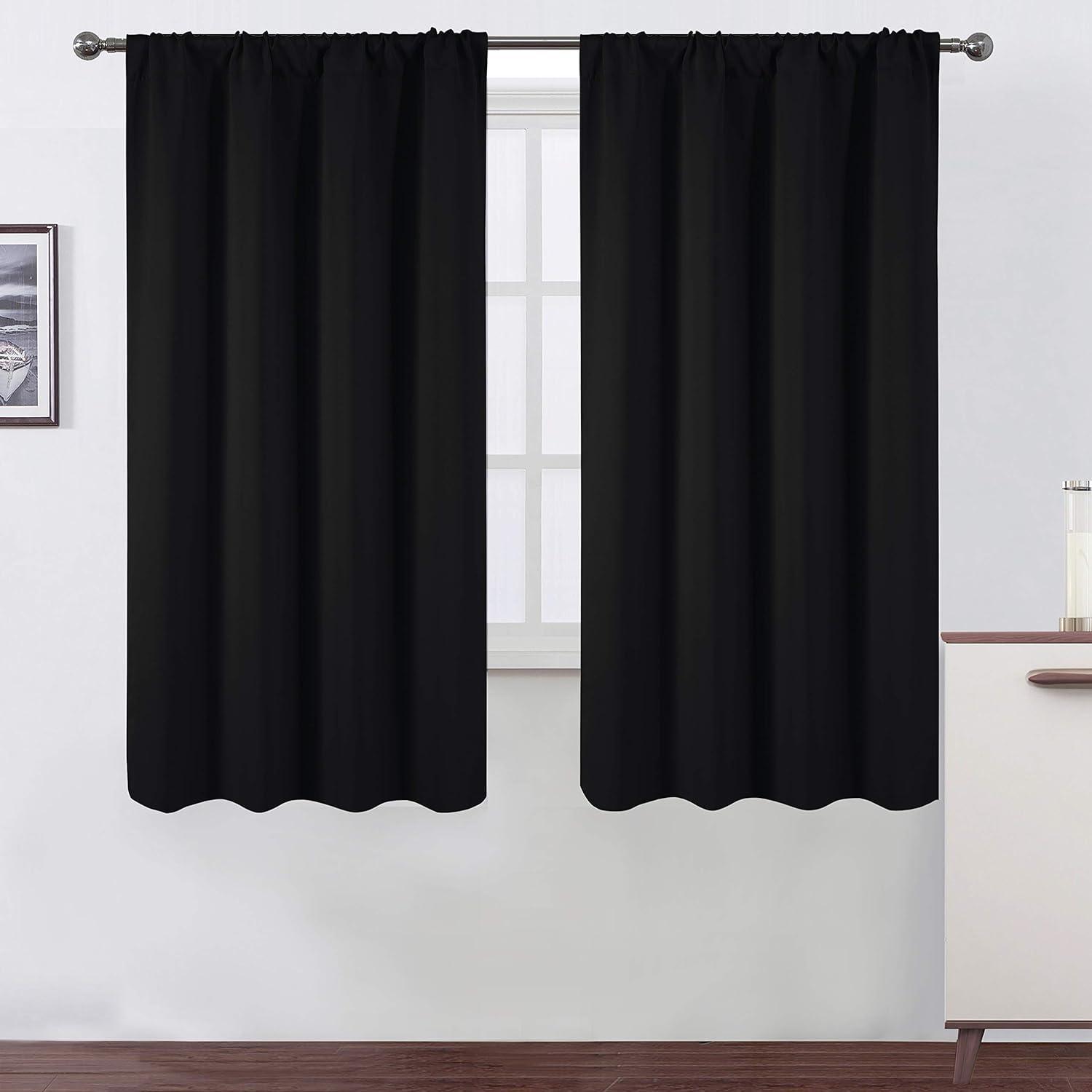 Coodeto Short Blackout Curtains Black, Set of 2, W52 x L63 - Blackout Curtains for Kitchen and Kids Bedroom