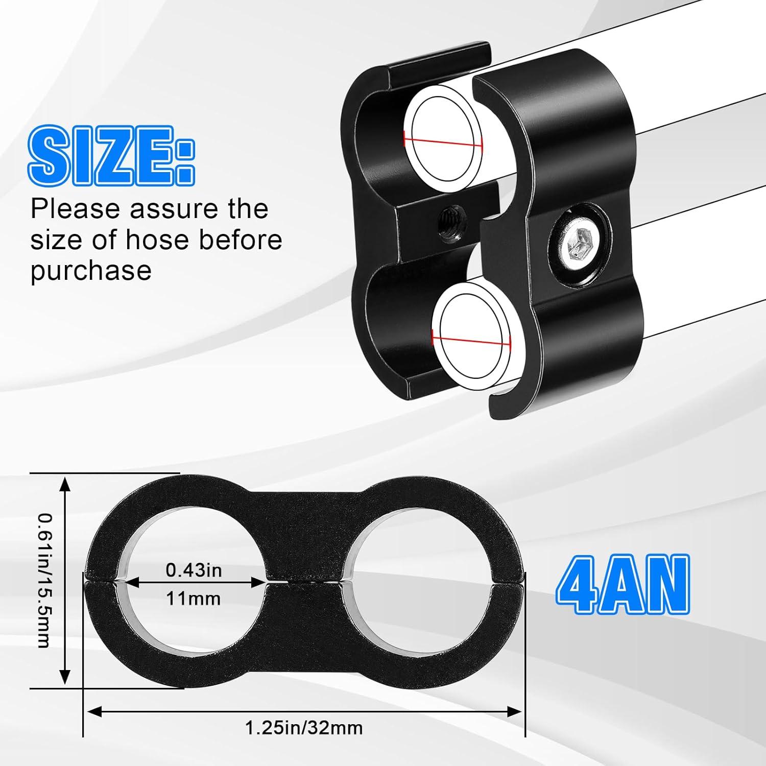 4AN Hose Separator Clamp - Fuel line Mounting Clamps,Aluminum Hose Fitting Adapter, Great for 1/4 Fuel Hose, Oil Line, Brake Line, Water Pipe and Gas Line,4Pcs