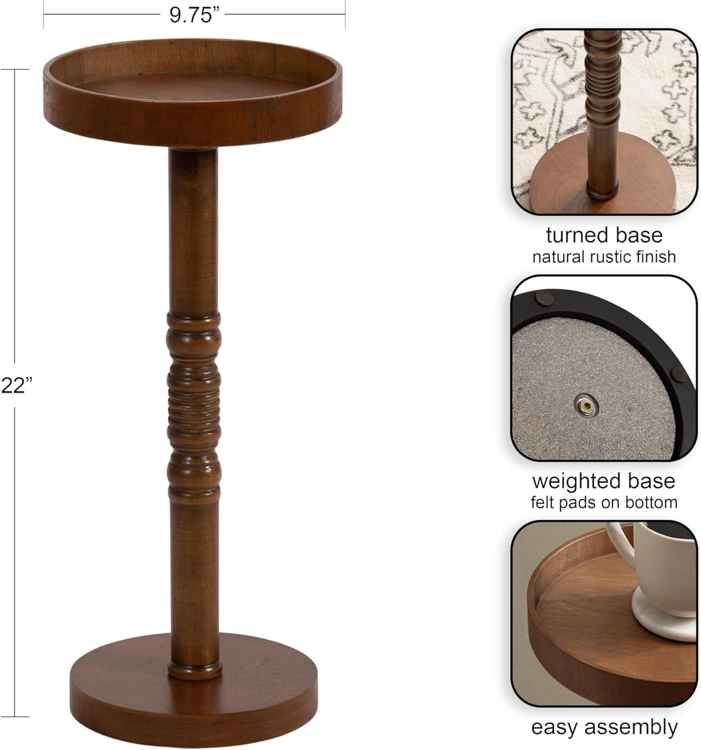 Kate and Laurel Bellport Pedestal End Table, 10x10x22, Rustic Brown