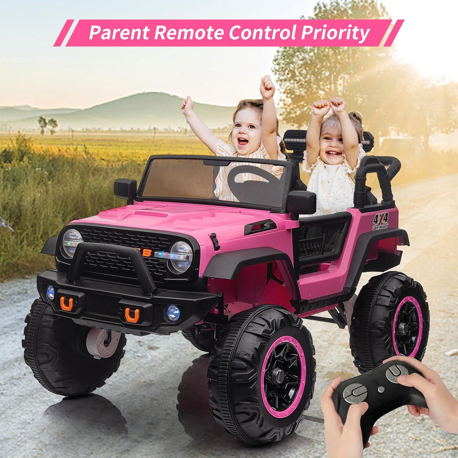 Yesfashion 24V Kids large Jeep 2 Seats SUV Ride on Car Ride on Truck with Remote Control, Electric 4*45W Motors Ride on Toys, with LED Light,Music,USB