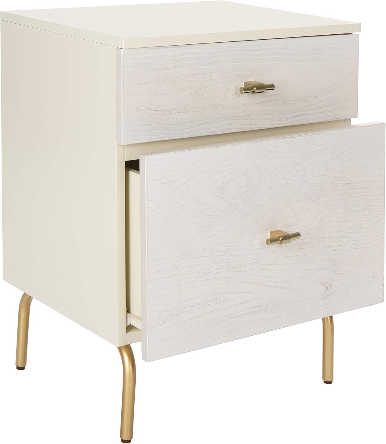 Genevieve 2 Drawer Nightstand - Cream/White Washed - Safavieh.