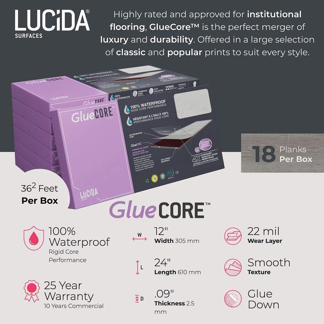 GlueCore Classic 22mil x 12" W x 24" L Glue Down Vinyl Tile Flooring