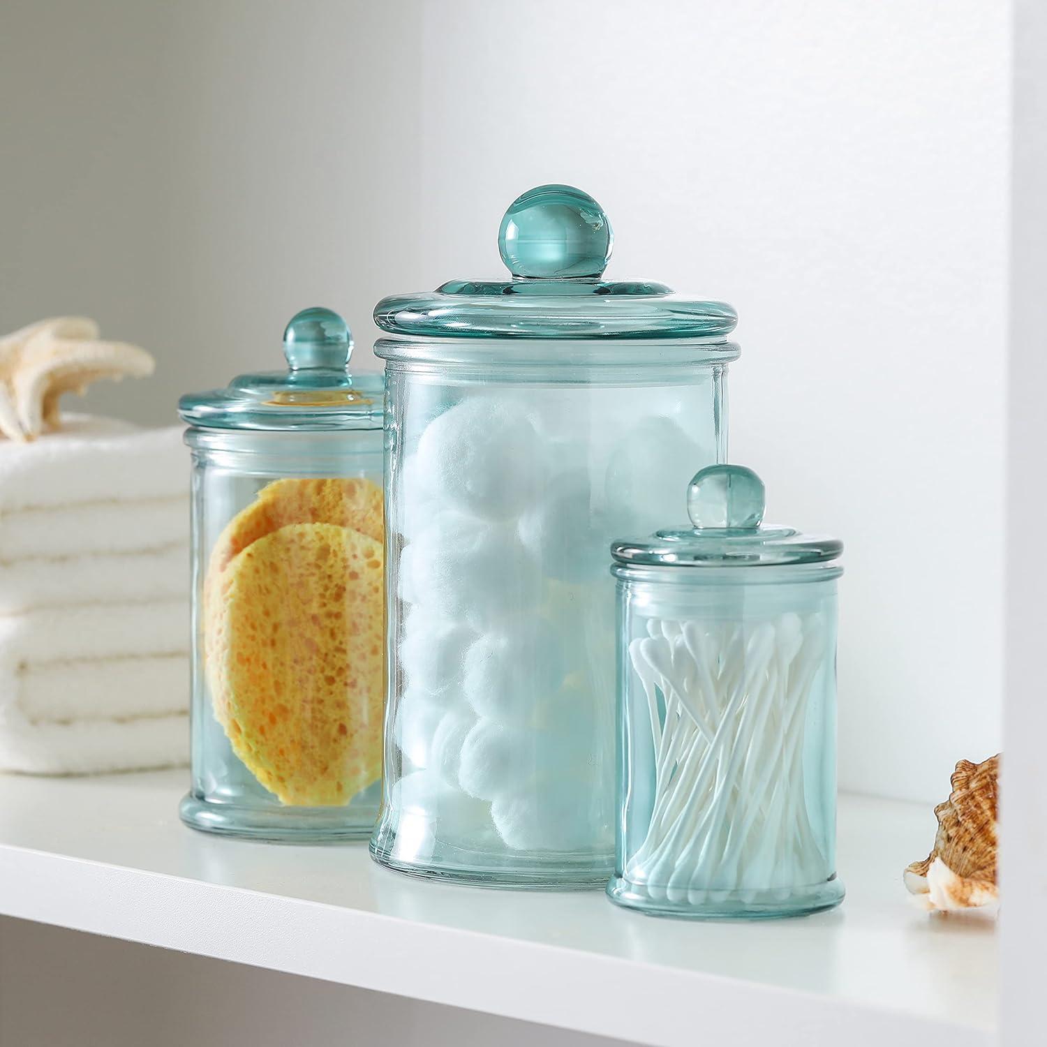 Set of 3 Blue Glass Apothecary Storage Jars