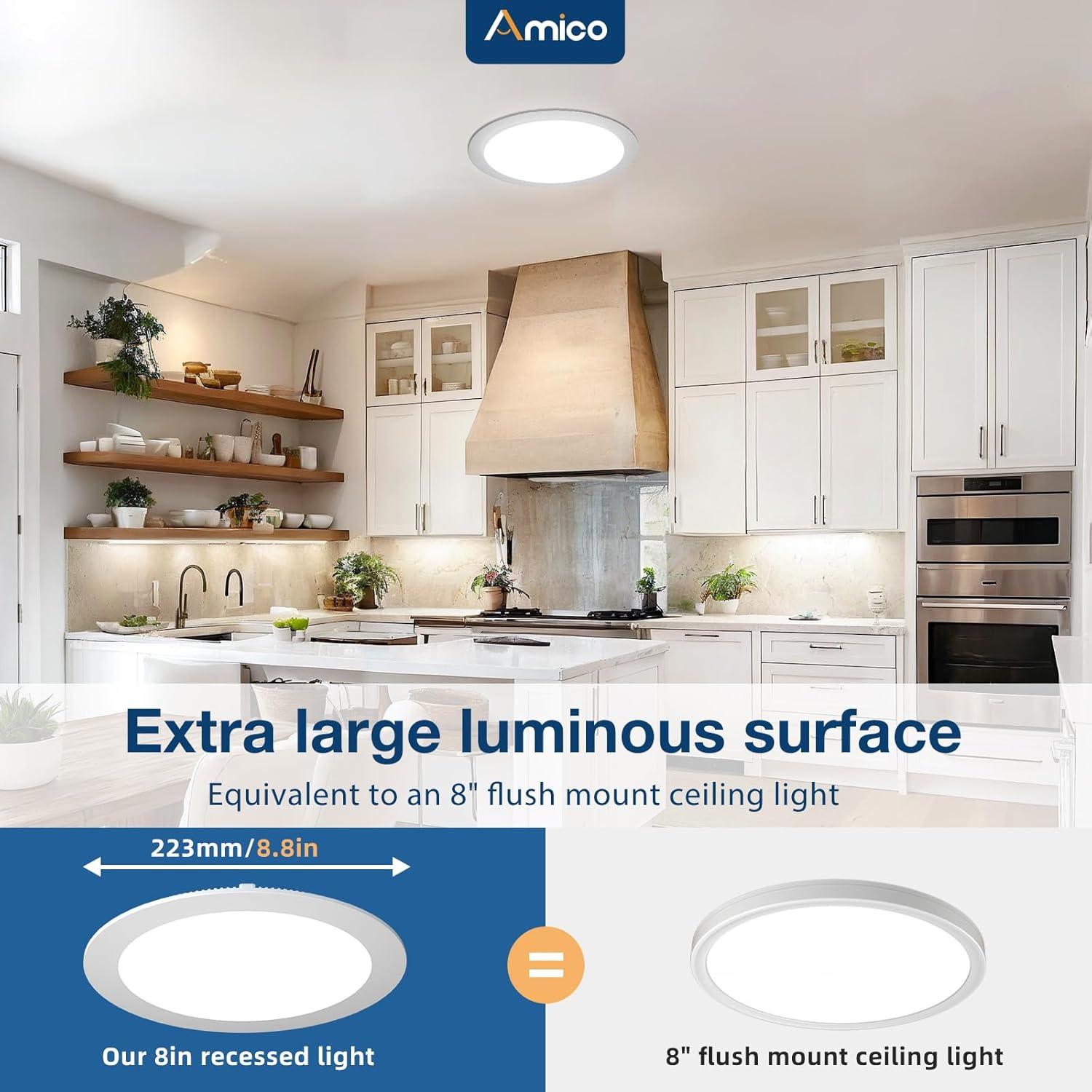 8-Inch White Ultra-Thin LED Recessed Ceiling Lights with Jbox