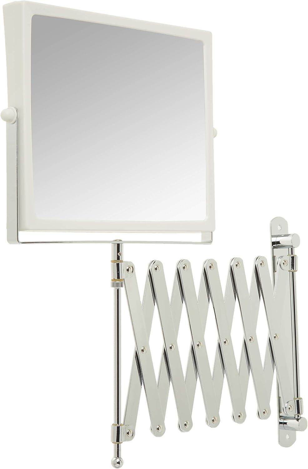 Jerdon 8.3-inch x 6.5-inch Two-Sided Wall Mount Hindsight Mirror with 5X-1X Magnification & 30-inch Wall Extension,White/Chrome Finish - Model J2020C