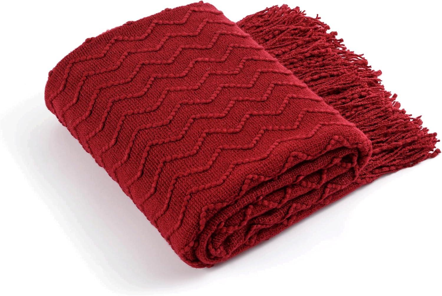 RPQZ Maroon Red Knit Throw Blanket Couch, Soft Knitted Boho Farmhouse Home Decor Woven Throw, Cozy Decorative Afghan Bed Sofa, Outdoor Summer Fall Gift Lightweight, Burgundy Wine Cranberry, 50x60