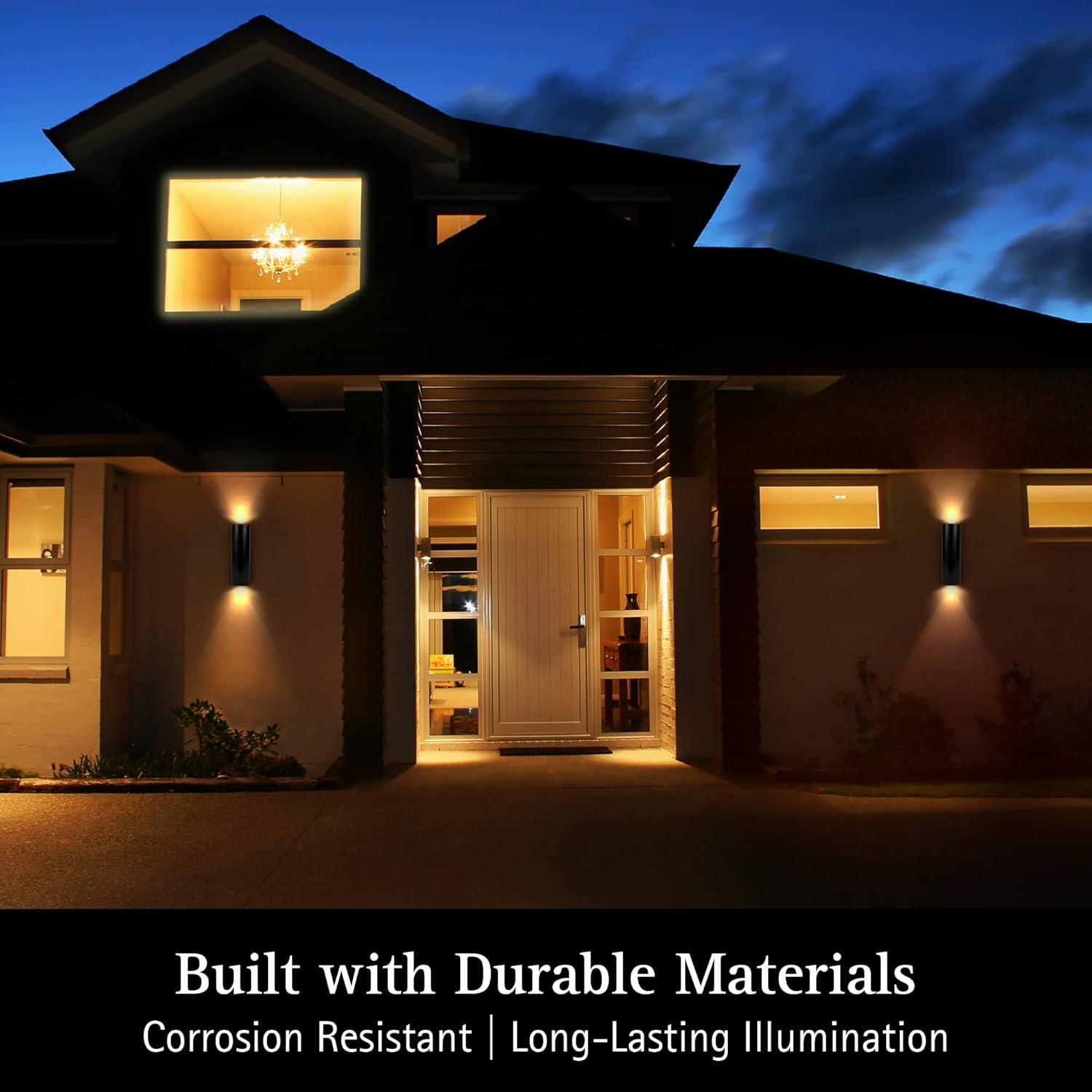 Ultralux 12 Inch Modern LED Matte Black Up and Down Wall Light, Outdoor Wall Sconce Front Door Light Fixture, 2000 Lumen Outdoor Sconce 30 Watt Outside Lights for House 3000K Exterior Light Fixture