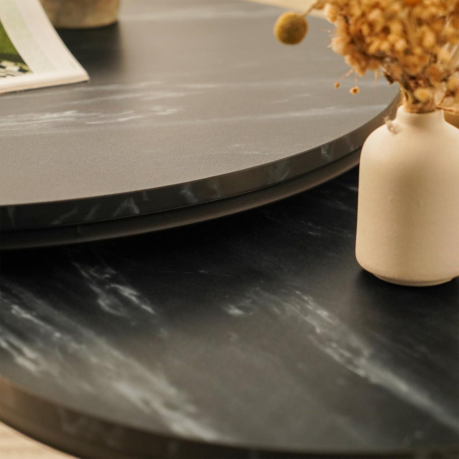 Yesfashion Nesting Coffee Table Set Of 2, 27.6" Round Coffee Table Wood Top With Sturdy Metal Frame, End Table Side Tables For Living Room Bedroom Balcony Yard