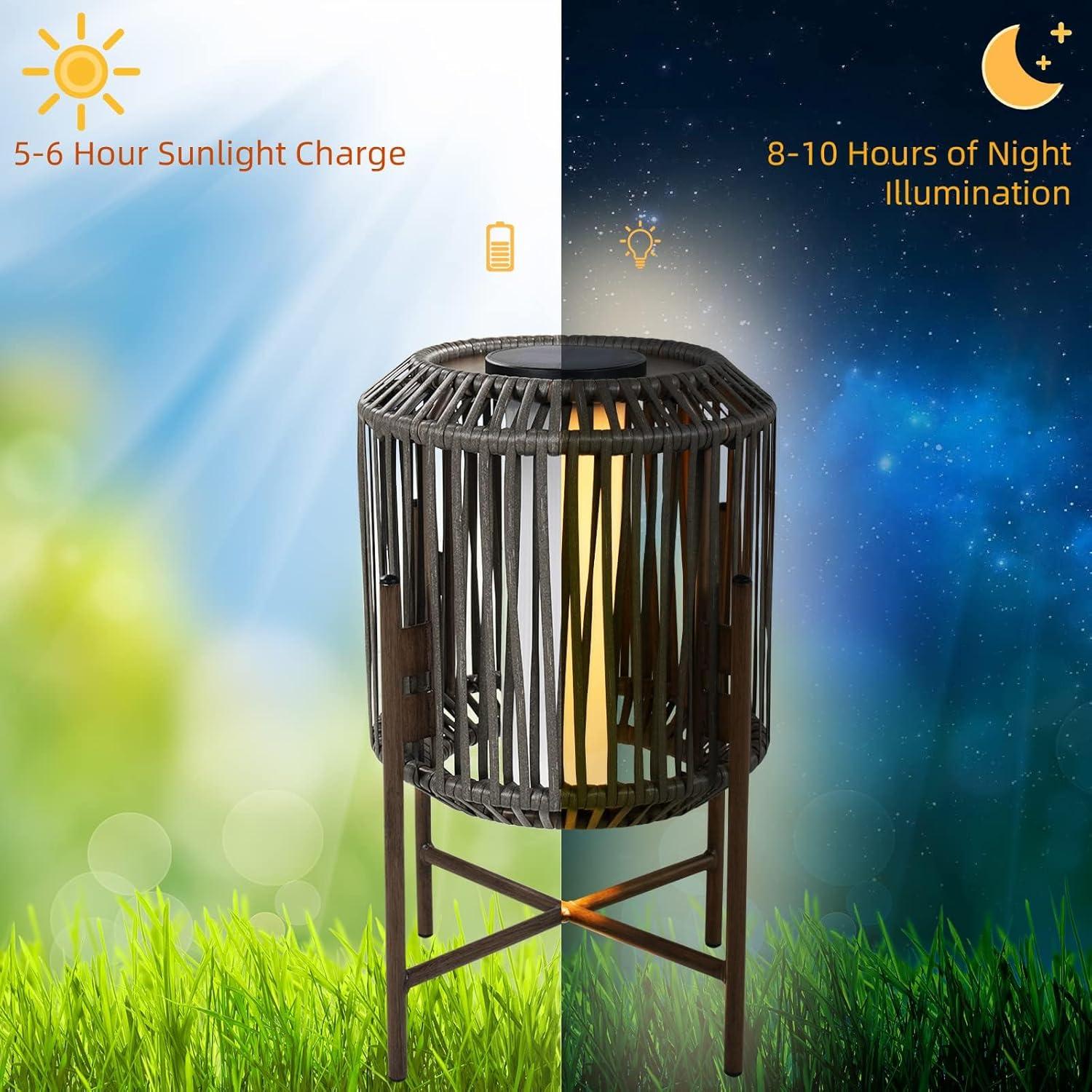 Decorative Light With Brown Wicker, Integrated LED Solar Lamp For Porch, Garden, Patio, Enjoy Eco-Friendly Illumination, Baffin Taupe