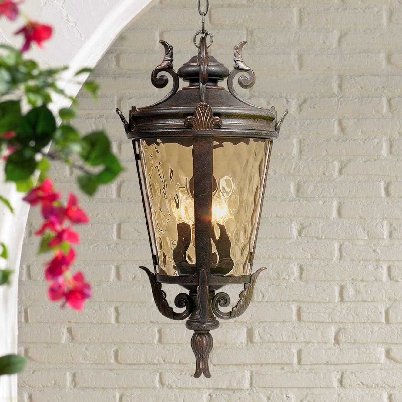 John Timberland Casa Marseille Rustic Outdoor Hanging Light Textured Black 23 3/4" Clear Hammered Glass for Post Exterior Barn Deck House Porch Yard