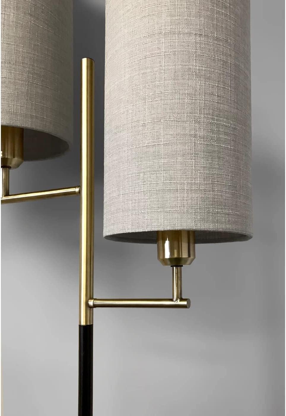 Adesso Davis Floor Lamp Matte Black & Antique Brass Natural Textured Fabric