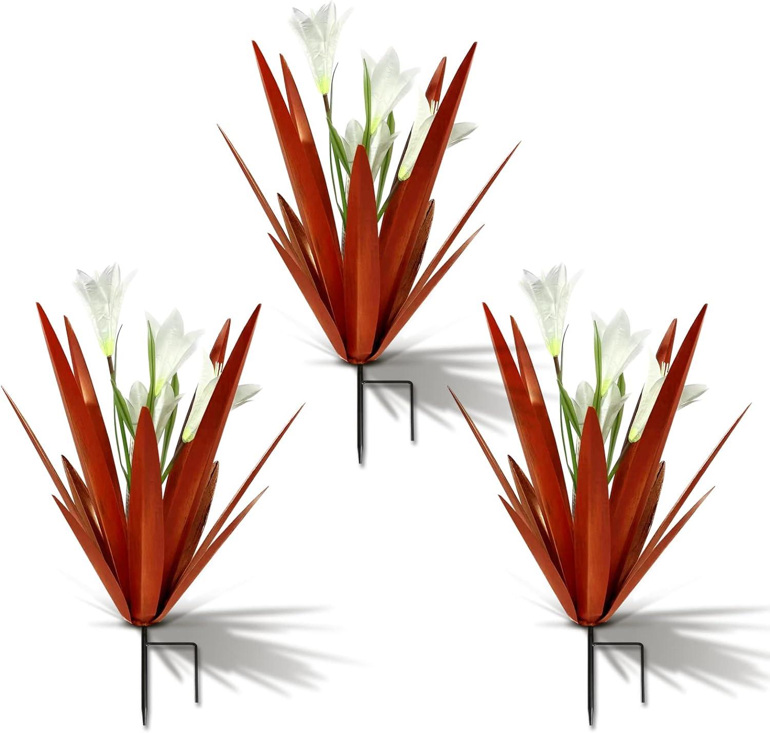 17 Stories Metal Agave Plant Outdoor Decoration Outdoor Garden Decoration Lily Mexican Yard Art Plant Garden Agave Lily Decorative Garden Gift (Set of 3)