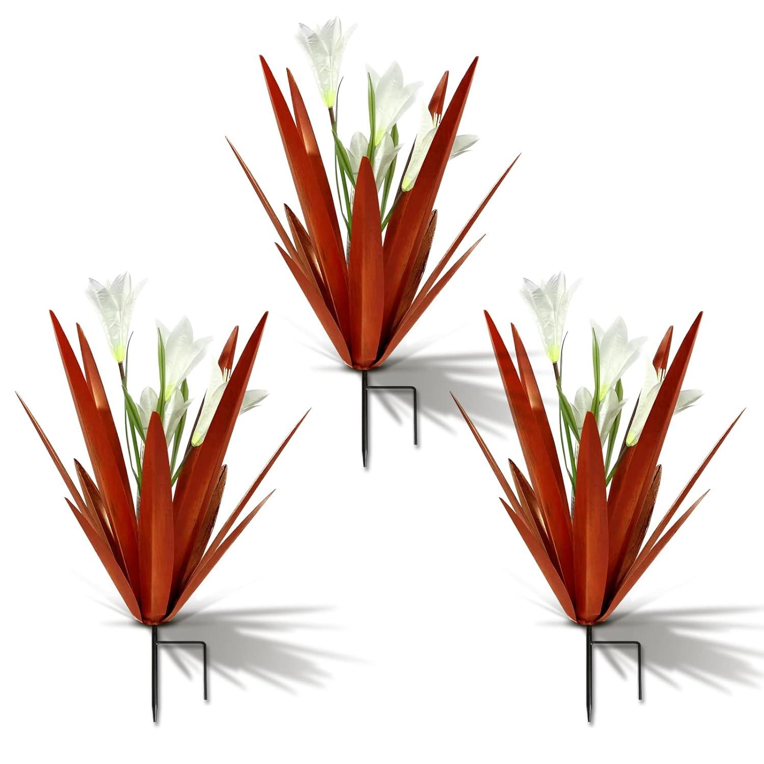 17 Stories Metal Agave Plant Outdoor Decoration Outdoor Garden Decoration Lily Mexican Yard Art Plant Garden Agave Lily Decorative Garden Gift (Set of 3)