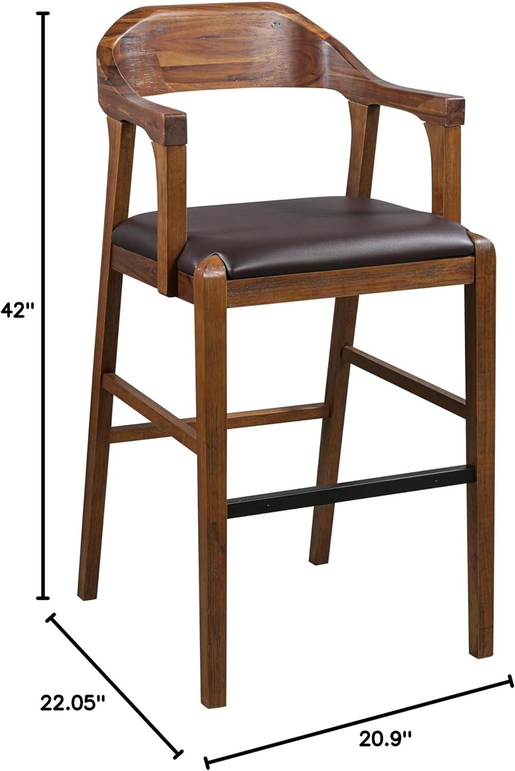 Rasmus 42" Brown Faux Leather and Wood Bar Stool