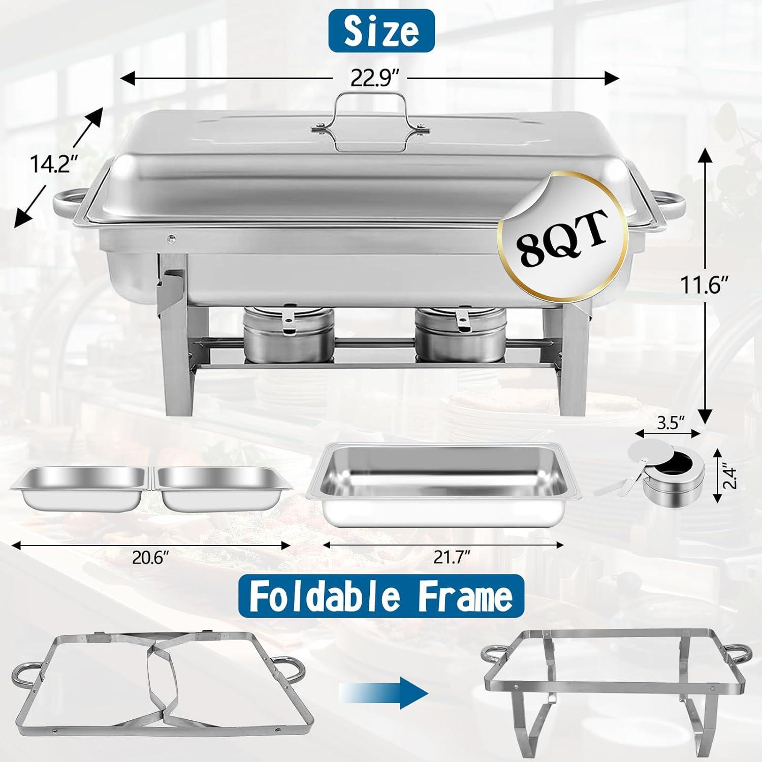 The Party Aisle™ Chafing Dishes For Buffet 4 Pack, 8 Qt Stainless Steel Chafers And Buffet Warmers Sets With Lid, Rectangle Serving Food Warmer Catering Supplies Buffet Display For Parties
