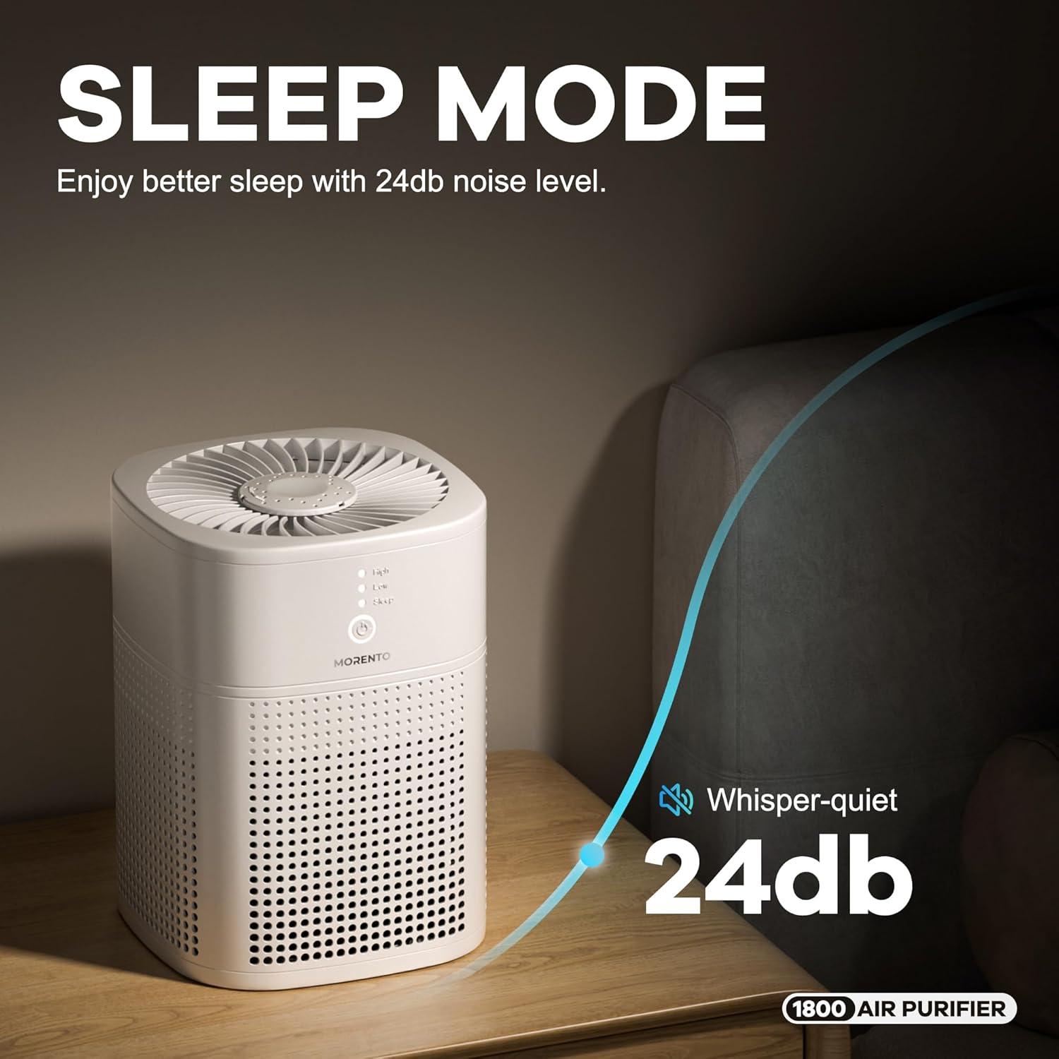 MORENTO Air Purifiers for Bedroom for Smoke, Small Air Purifier with Sleep Mode