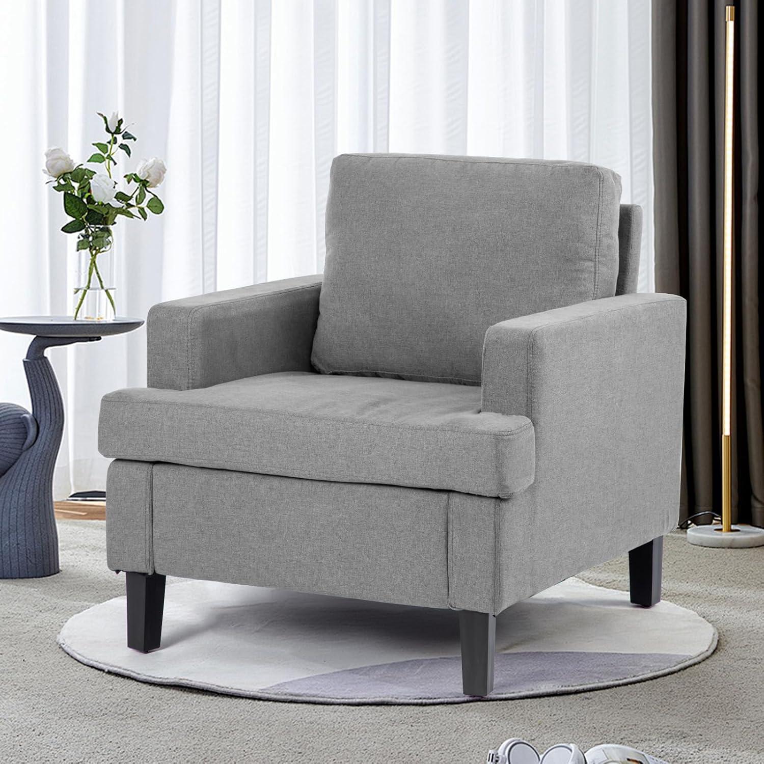 Light Gray Linen Mid-Century Modern Accent Chair