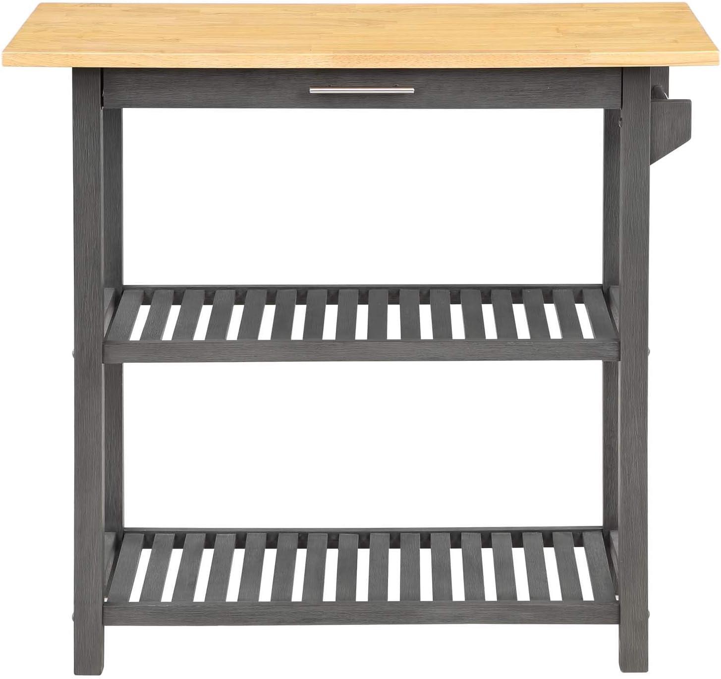 Convenience Concepts Designs2Go 3 Tier Butcher Block Kitchen Prep Island with Drawer, Wirebrush Dark Gray/Butcher Block