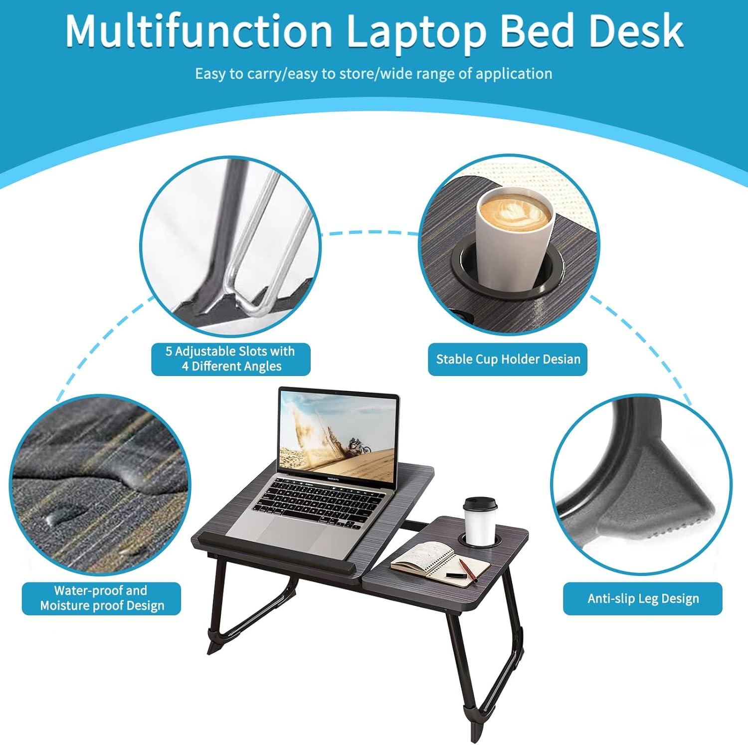Laptop Desk for Bed, Geyryt Portable Lap Desk Bed Tray Table with Cup Holder Bed Desk for Laptop and Writing Reading Working Eating Gaming in Bed Sofa Floor (Light Weight)