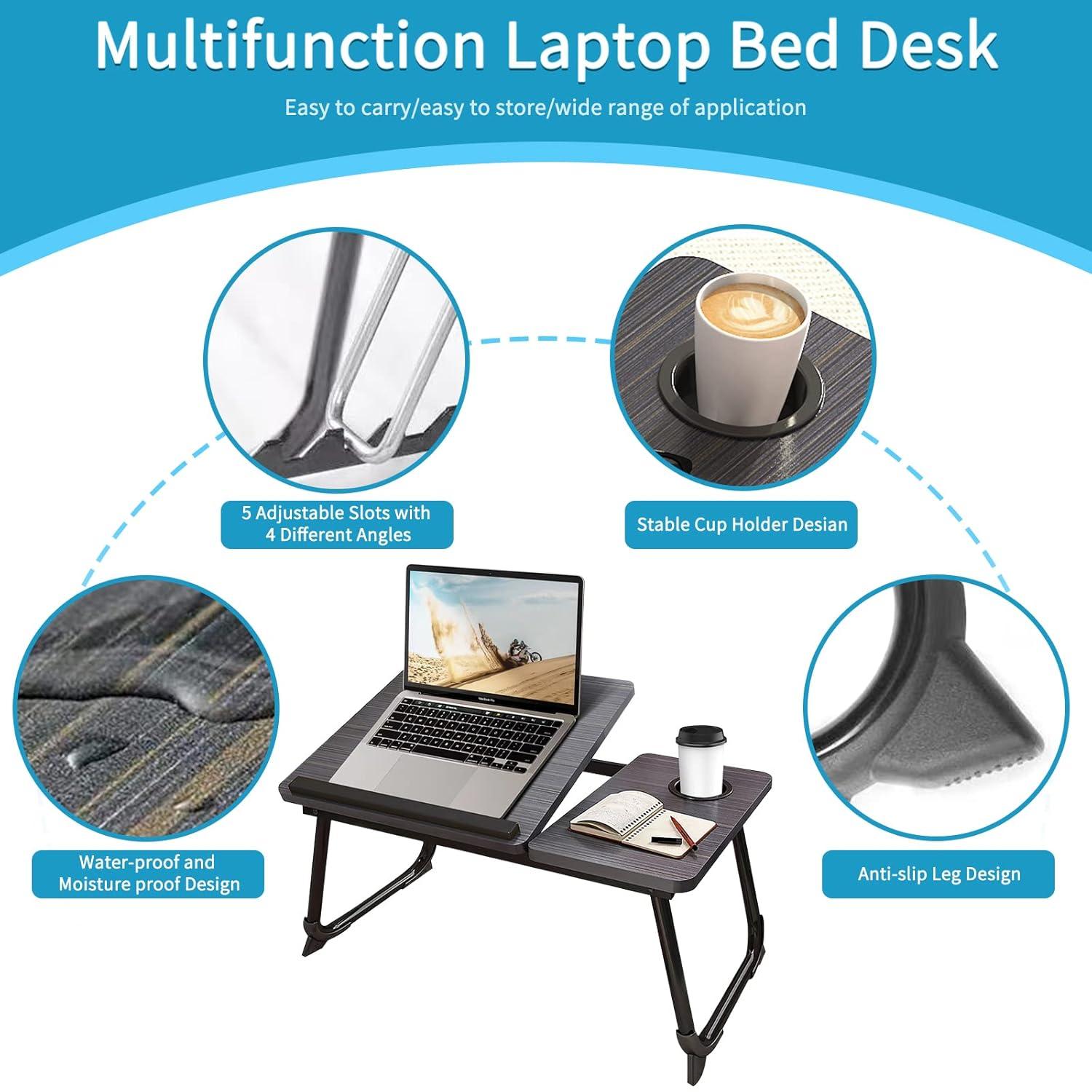 Laptop Desk for Bed, Geyryt Portable Lap Desk Bed Tray Table with Cup Holder Bed Desk for Laptop and Writing Reading Working Eating Gaming in Bed Sofa Floor (Light Weight)