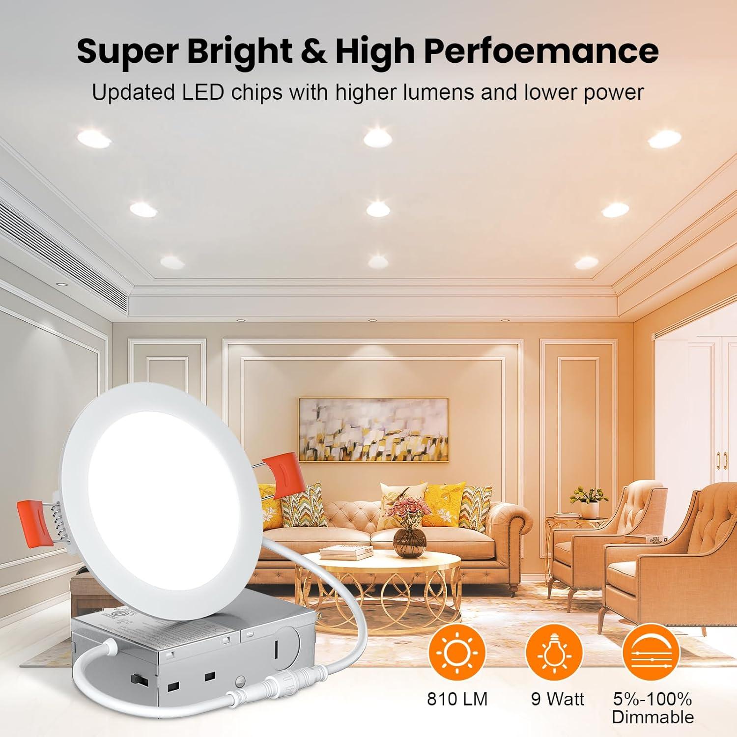 Amico 12 Pack 4 Inch Ultra-Thin Dimmable LED Recessed Lights