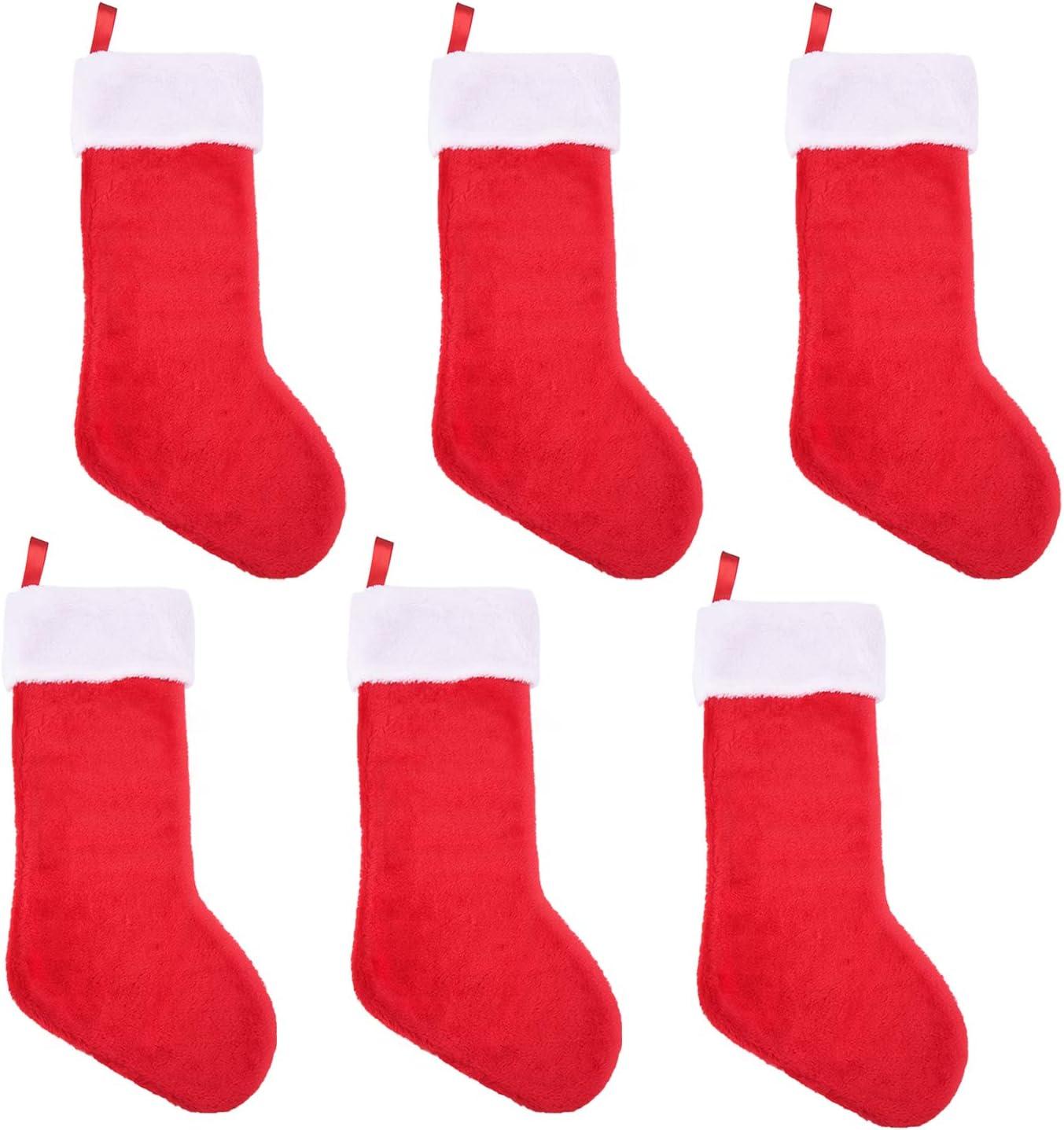 20-Inch Red and White Velvet Christmas Stockings, Set of 6