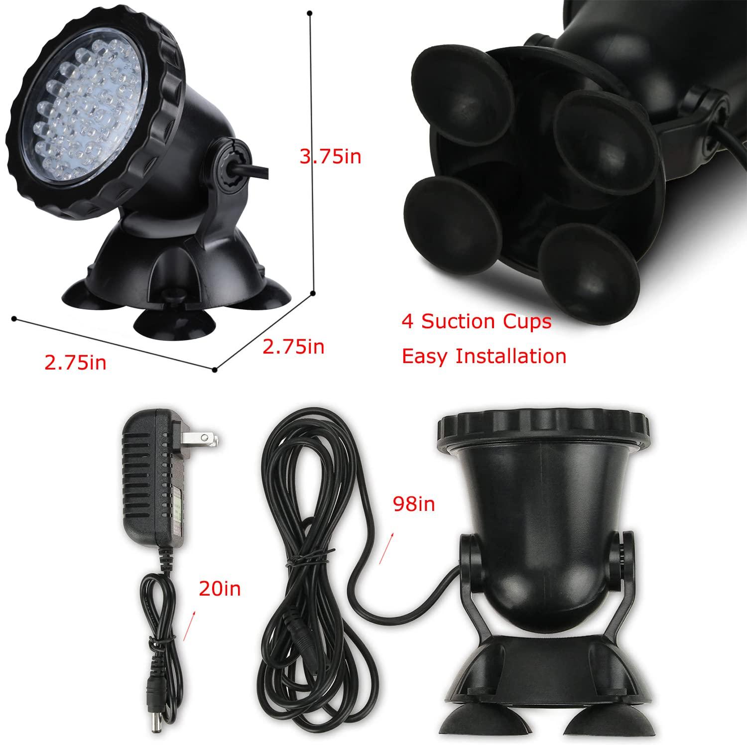 Pond Light Underwater Fountain Light with 36 LED Light Bulb Color Changing Submersible Spotlight with Timer Remote