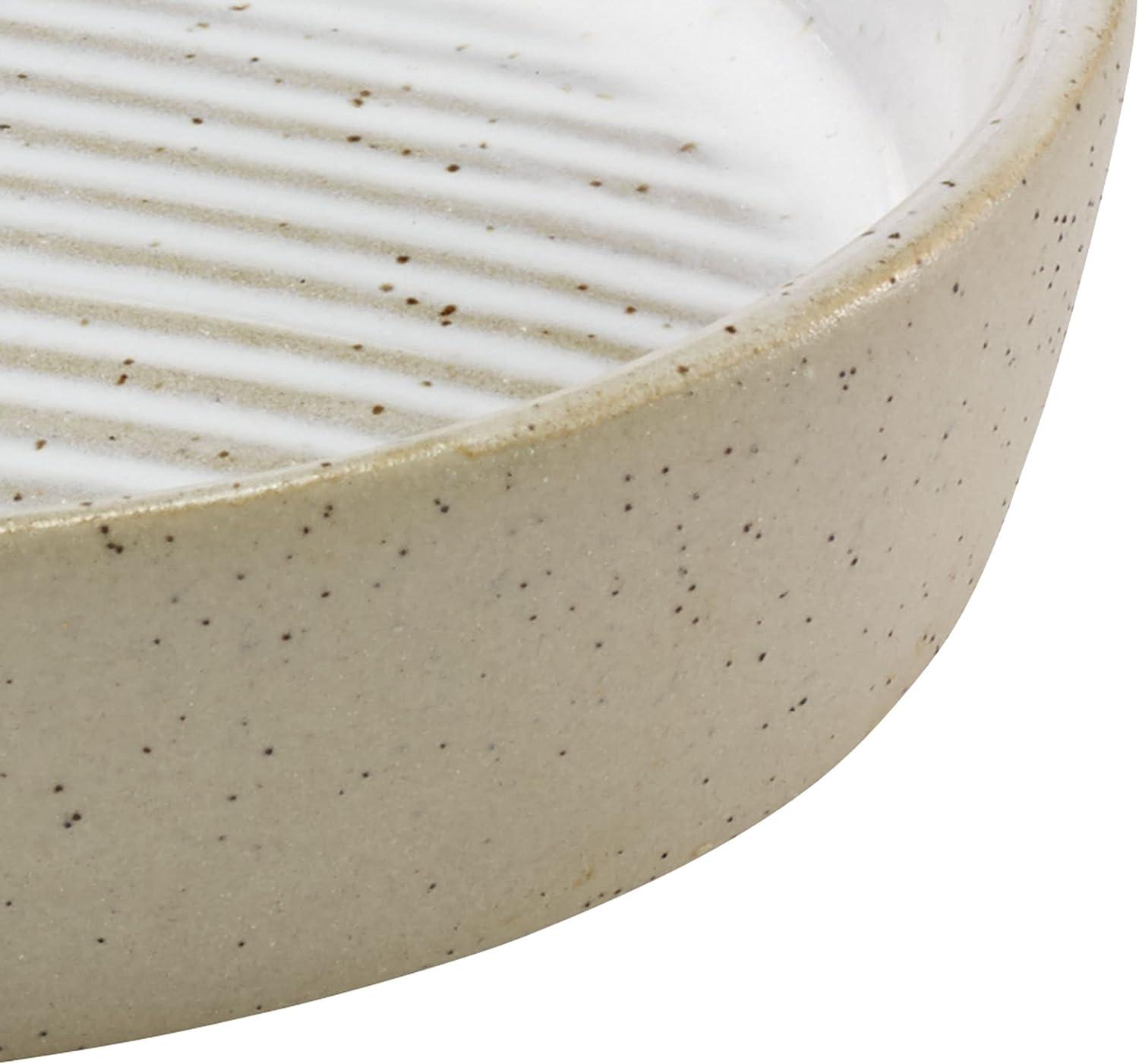 Textured White and Linen Ceramic Soap Dish