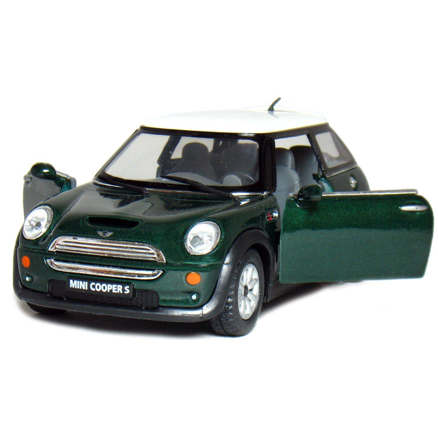 KiNSMART Mini Cooper S 5inch 1:28 Scale Die Cast Metal Model Toy Cars Green with British Flag