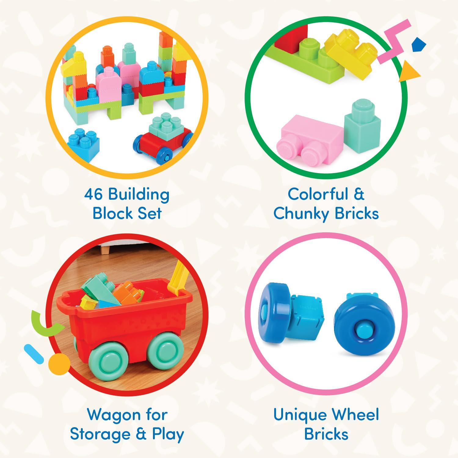 Battat Red Builder’s Wagon with 40+ Building Plastic Blocks, Toddler and Preschool Toys