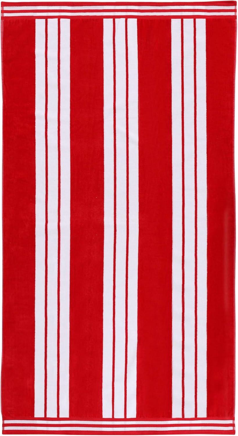 Superior Cotton Striped Oversized Beach Towel, 34" x 64", Red