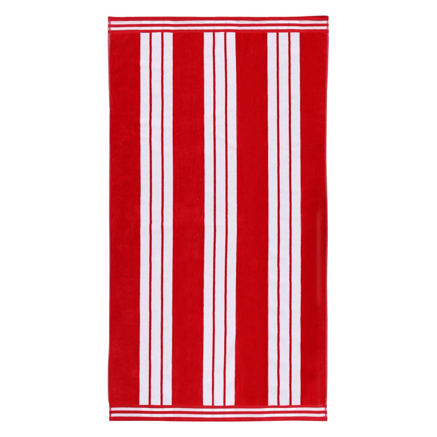 Superior Cotton Striped Oversized Beach Towel, 34" x 64", Red