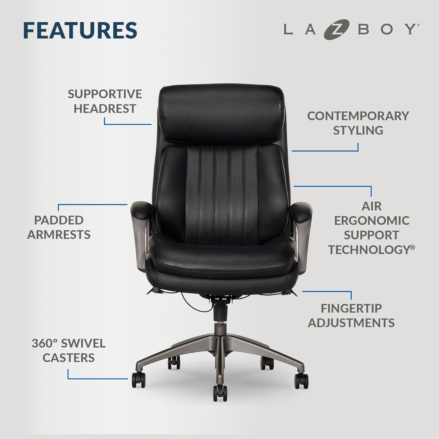 La-Z-Boy La-Z-Boy® Nova Executive Office Chair, Patented AIR Ergonomic Support Technology®, High-Back Premium Comfort & Support, Vegan PU Leather