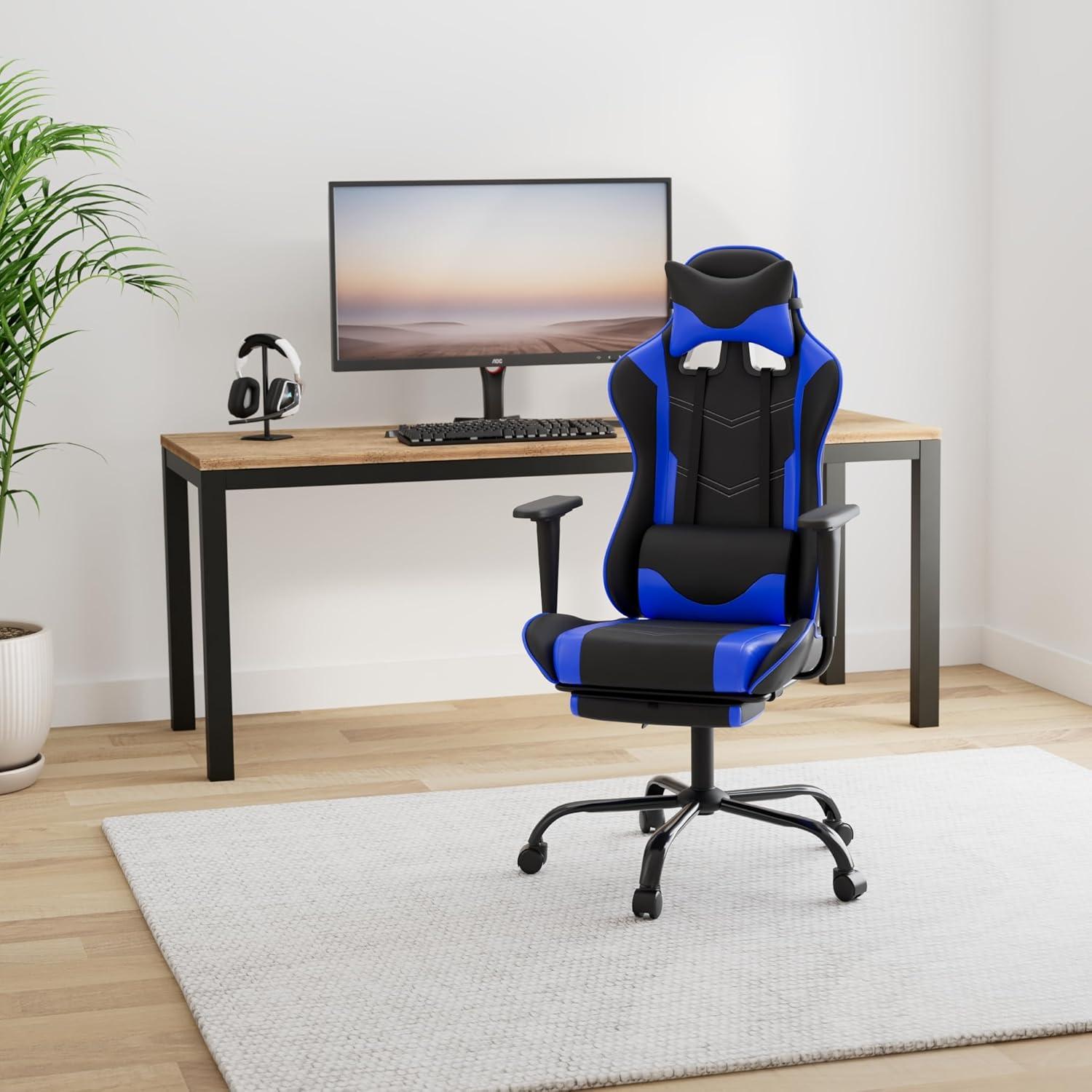 FDW PC Gaming Chair Desk Chair Ergonomic Office Chair Executive High Back PU Leather Racing Computer Chair with Lumbar Support Footrest