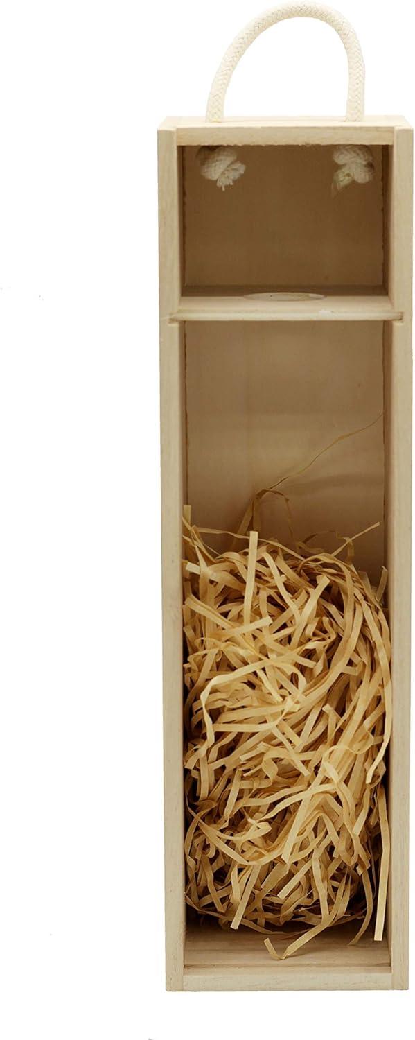 Creative Hobbies Wooden Wine, Liquor Bottle Box, Single Wine Bottle Wood Storage Gift Box with Rope Carry Handle for Birthday Party, Housewarming, Wedding, Anniversary, 13.75 x 4 x 4 Inches