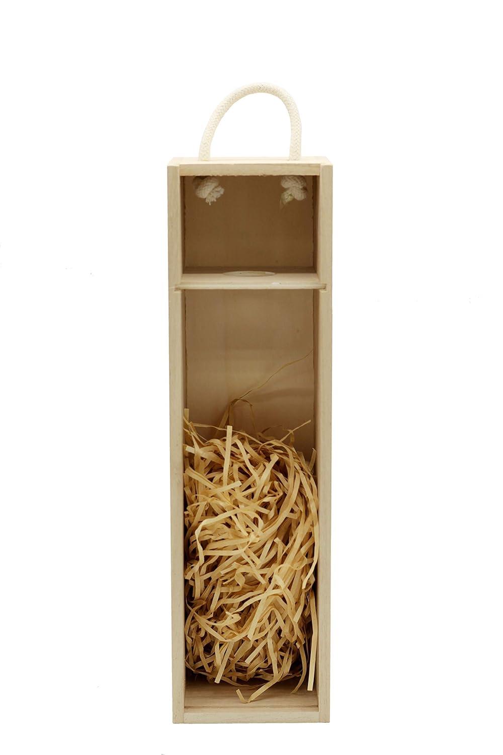 Creative Hobbies Wooden Wine, Liquor Bottle Box, Single Wine Bottle Wood Storage Gift Box with Rope Carry Handle for Birthday Party, Housewarming, Wedding, Anniversary, 13.75 x 4 x 4 Inches