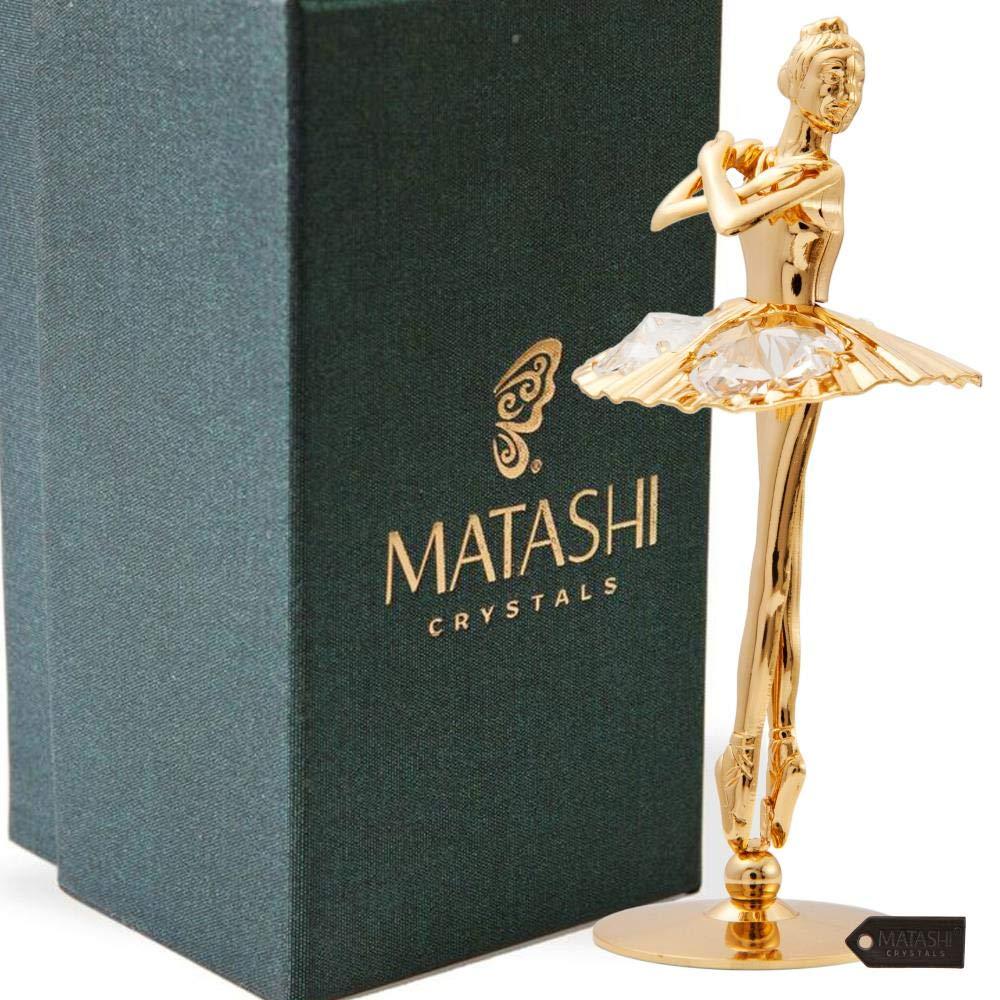 Matashi 24K Gold Plated Ballerina Figurine with Arms Crossed - Crystal Studded Tabletop Decoration Thoughtful Gift for Mom, Wife, or Girlfriend on Christmas, Valentine’s & Mother’s Day