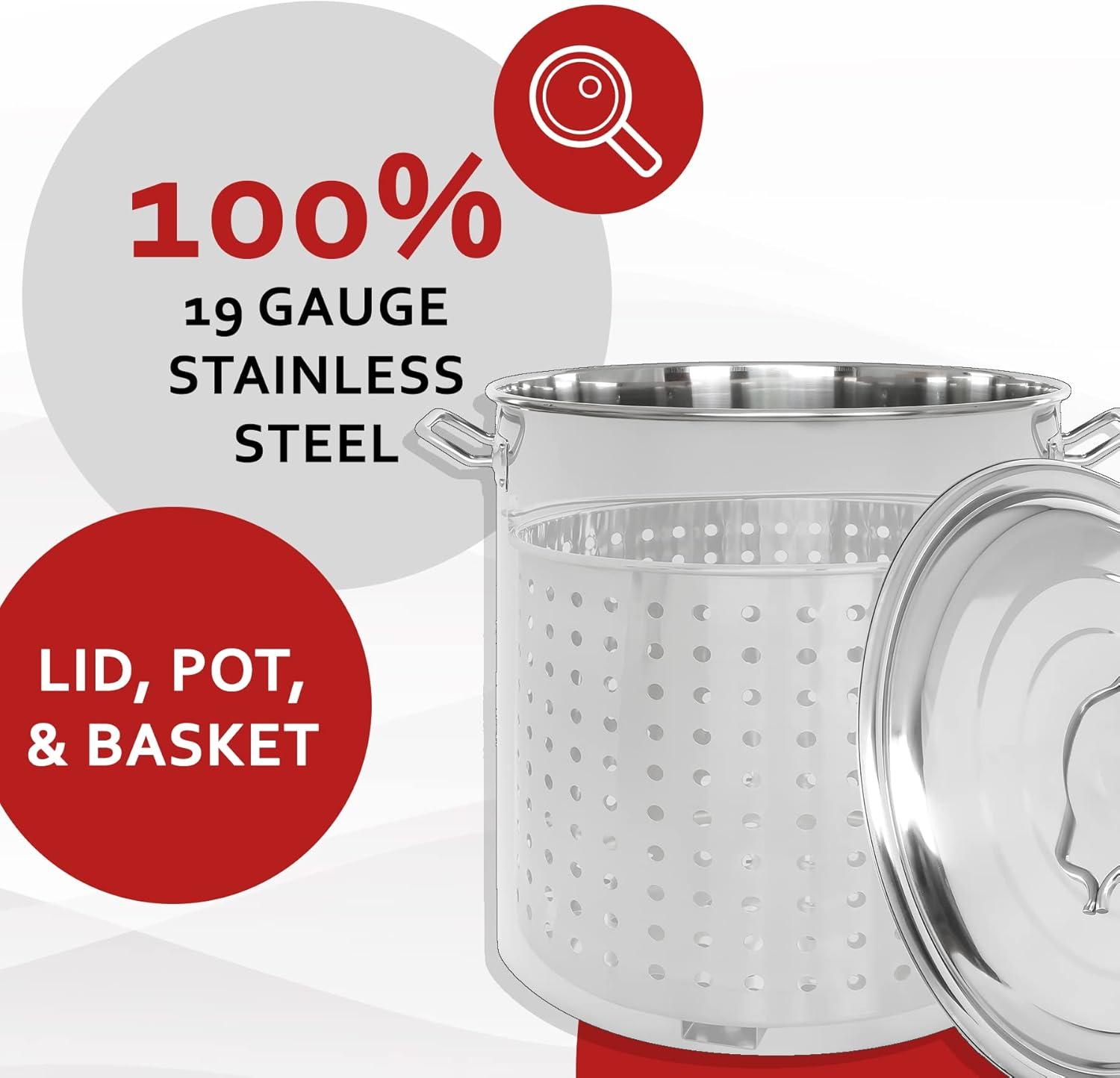 CONCORD Stainless Steel Stock Pot w/Steamer Basket. Cookware great for boiling and steaming (24 Quart)