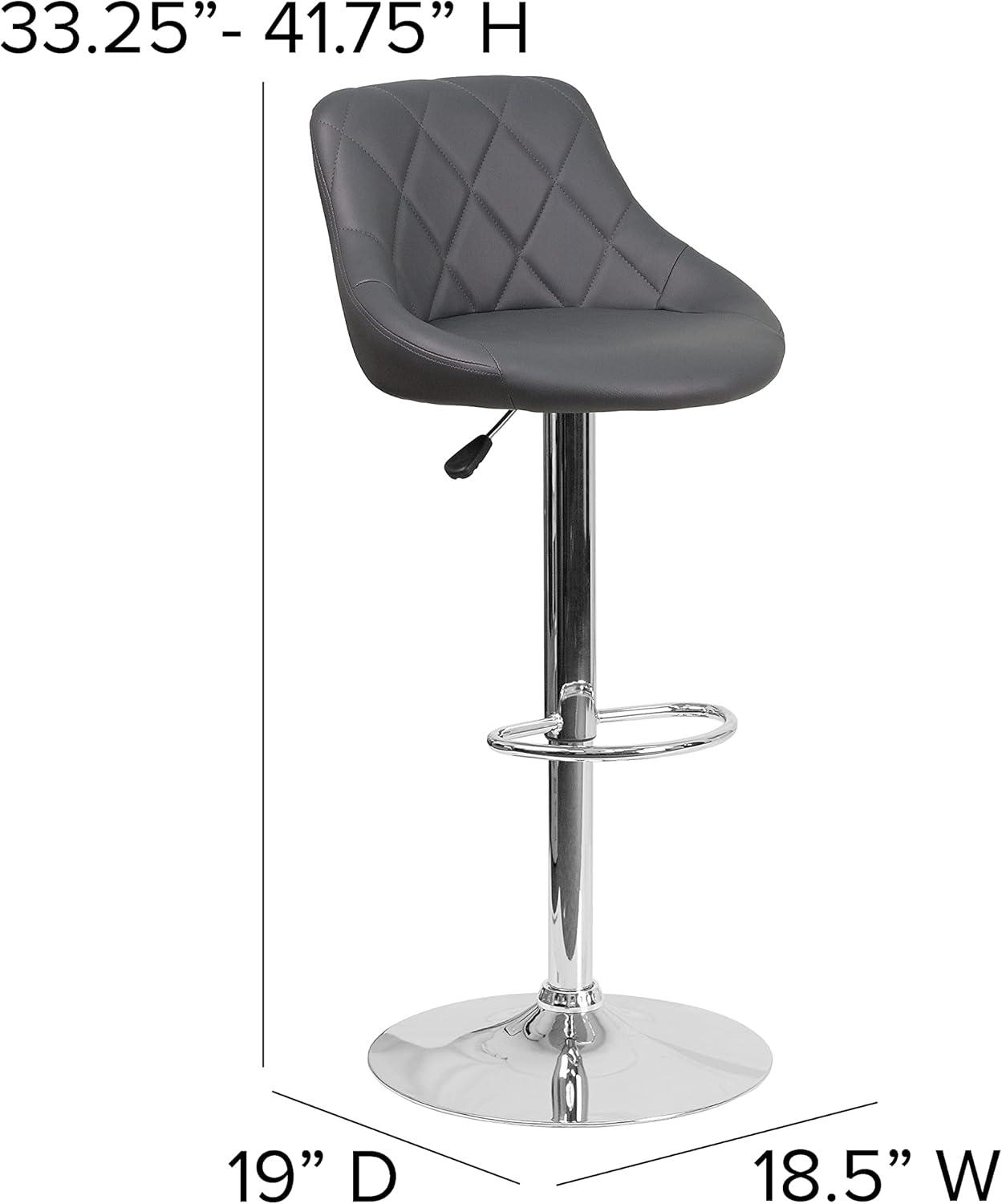 Flash Furniture Contemporary Gray Vinyl Bucket Seat Adjustable Height Barstool with Chrome Base