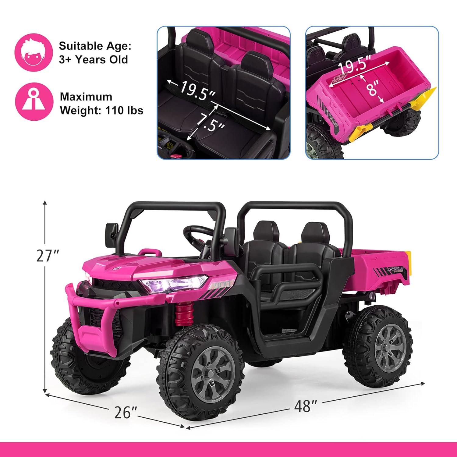 DreamDwell Home 4 Wheels 24V Ride on Dump Truck Toys 2 Seater Kids Ride On UTV Car with Remote Control,Electric Dump Bed