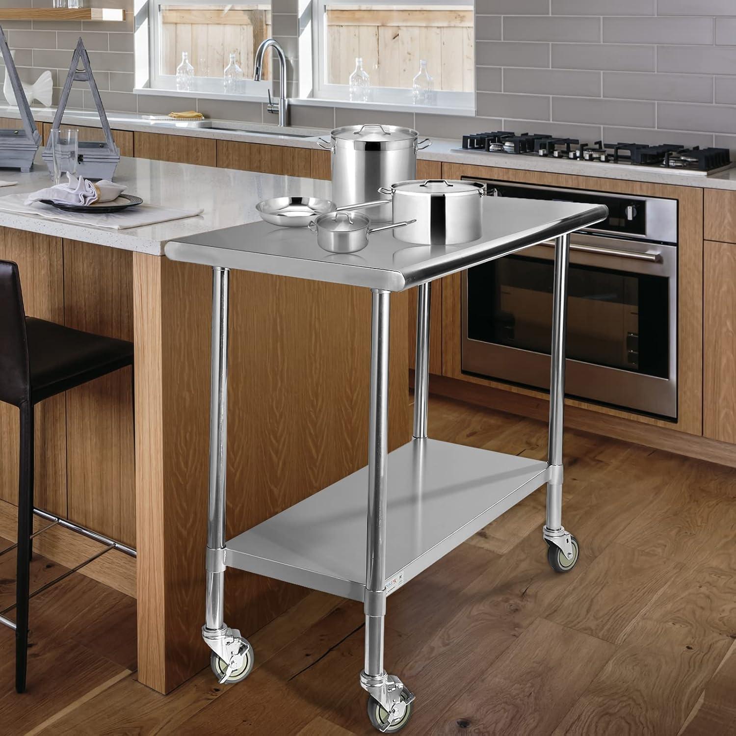 Sakiyr Stainless Steel Work Table, Heavy Duty Commercial Food Prep Table with Undershelf for Home Kitchen