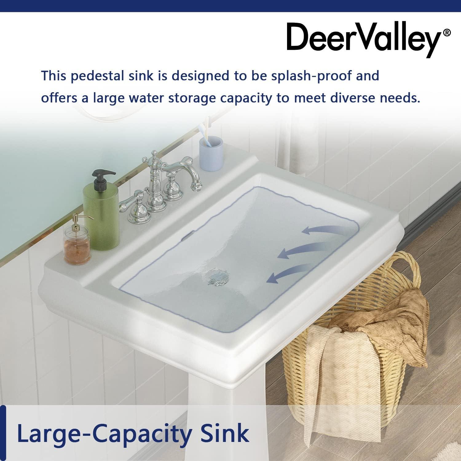 Apex 34" Tall Rectangular Vitreous China Pedestal Bathroom Sink with Overflow