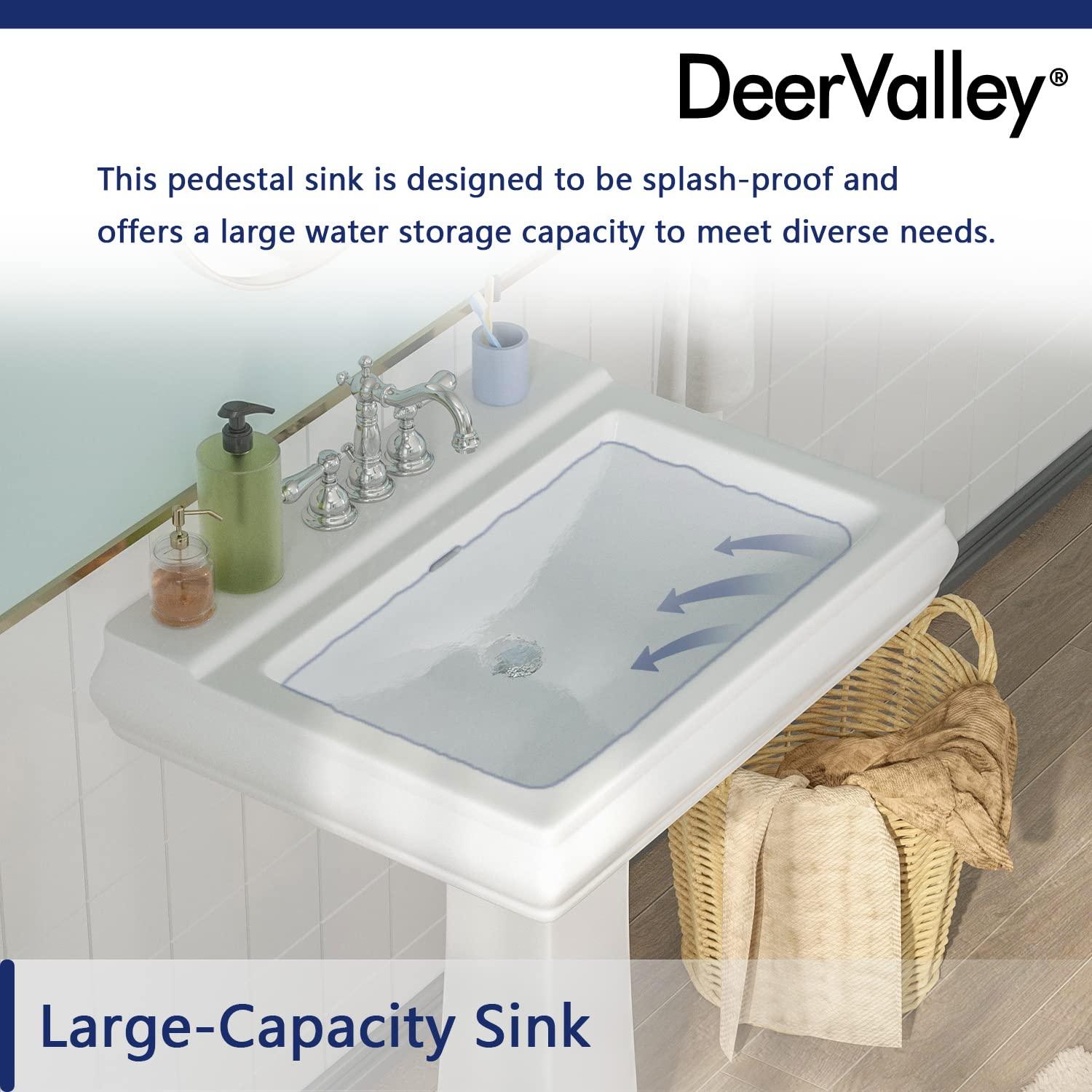 DeerValley Apex 34" Tall Rectangular Vitreous China Pedestal Bathroom Sink with Overflow DV-1P521