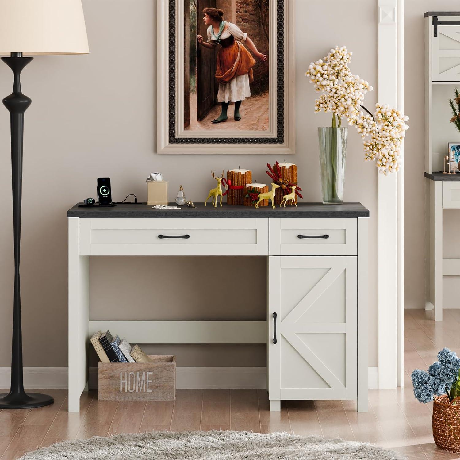 Farmhouse 47" Executive Desk, Computer Desks with Drawers and Storage Cabinet, Workstation Computer Desk for Home Office, Study.(Black)