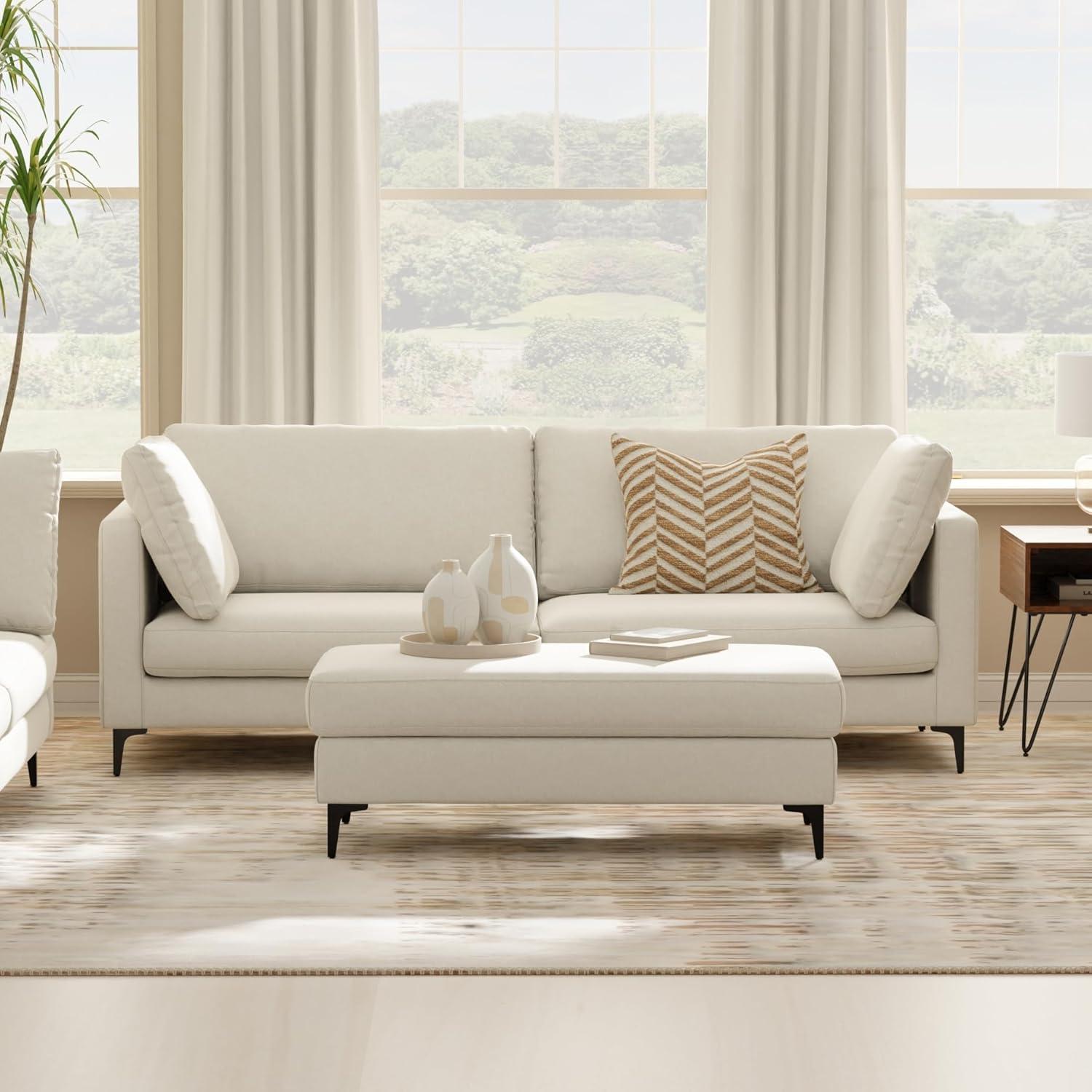 Ava 90-Inch Cream Performance Fabric Sofa with Metal Legs