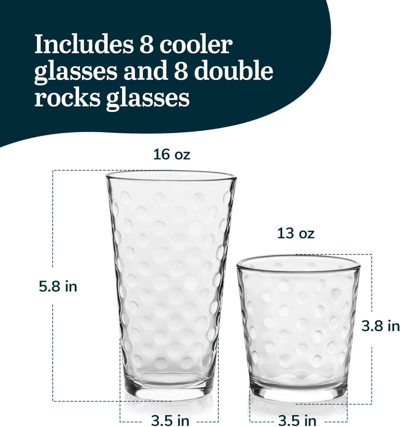 Awa Clear Polka Dot 16-Piece Glass Tumbler and Rocks Set