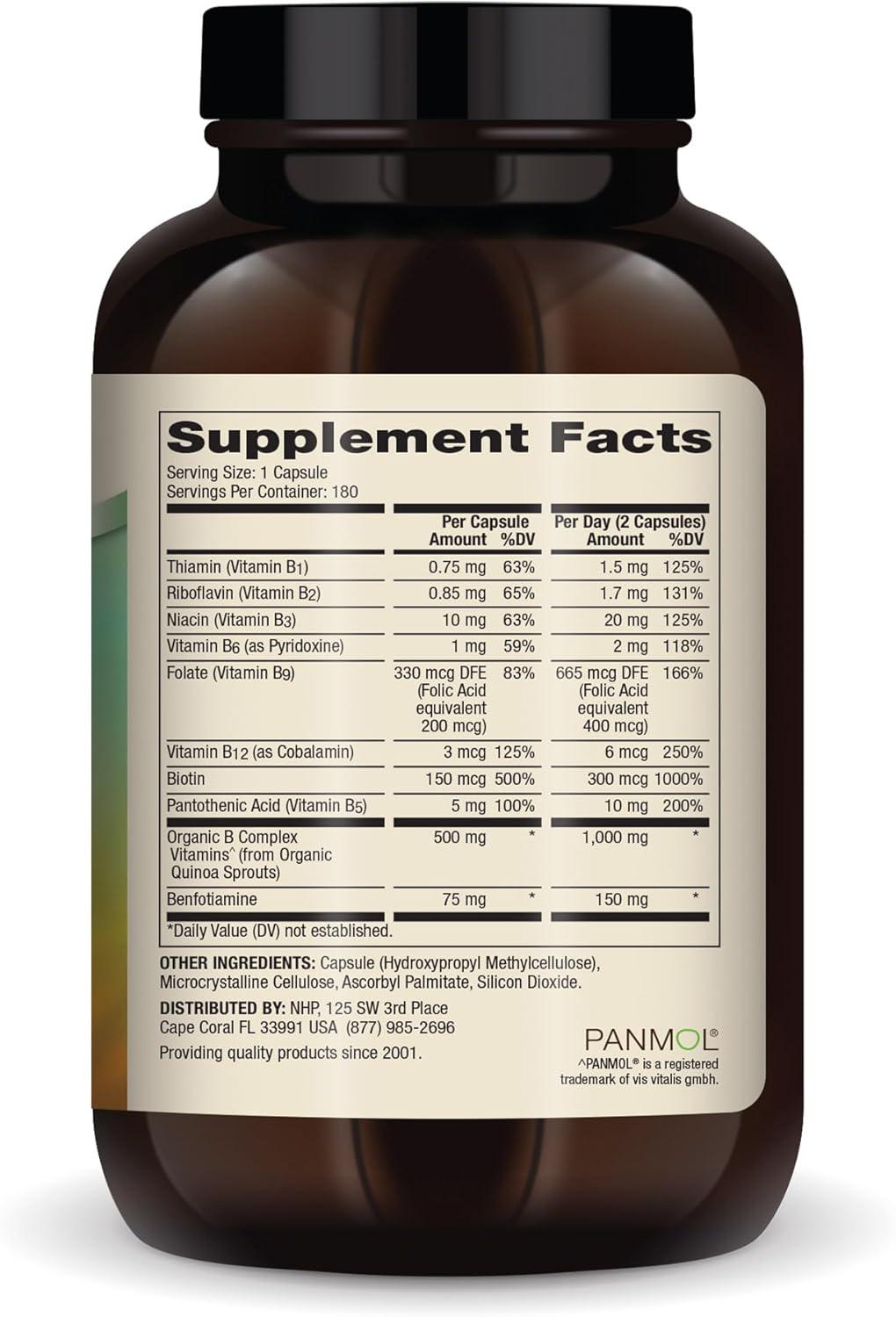 Dr. Mercola Vitamin B Complex, 90 Servings (180 Capsules), with Benfotiamine, Dietary Supplement, Supports Energy Production, Non-GMO