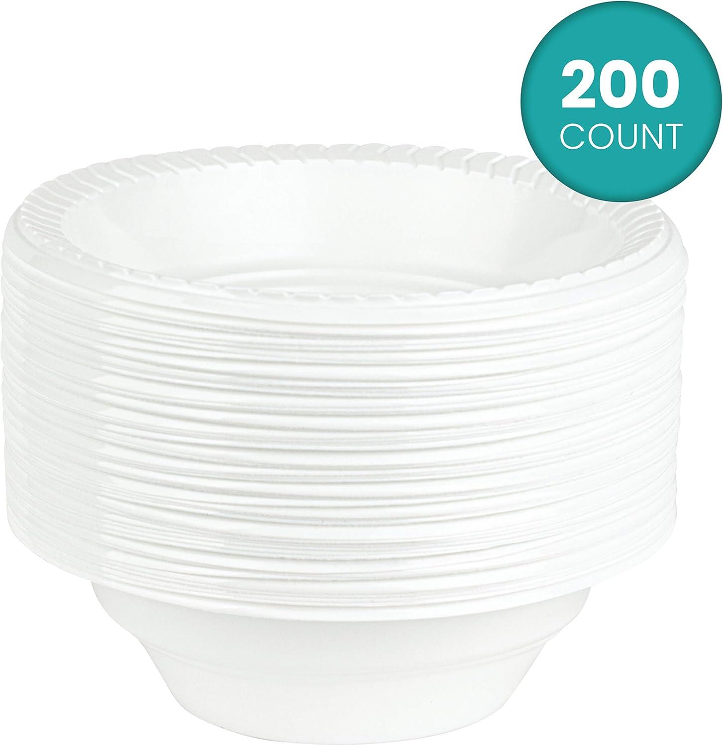PLASTICPRO 16 Oz White Plastic Bowls Round Disposable Microwavable Bowls, 200-Pack